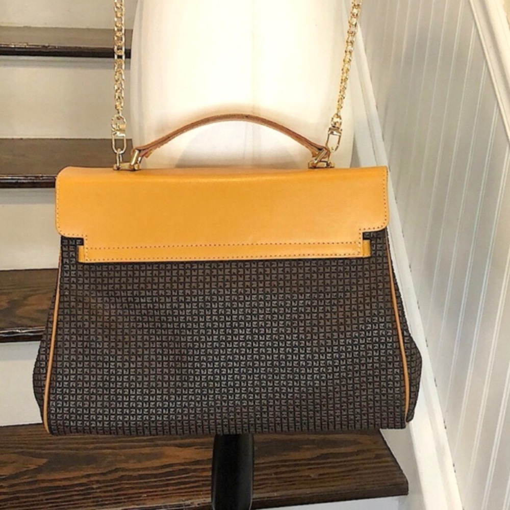 TED LAPIDUS Caramel Leather Top Handle & Monogram Embossed Crossbody Satchel - Picture 4 of 17